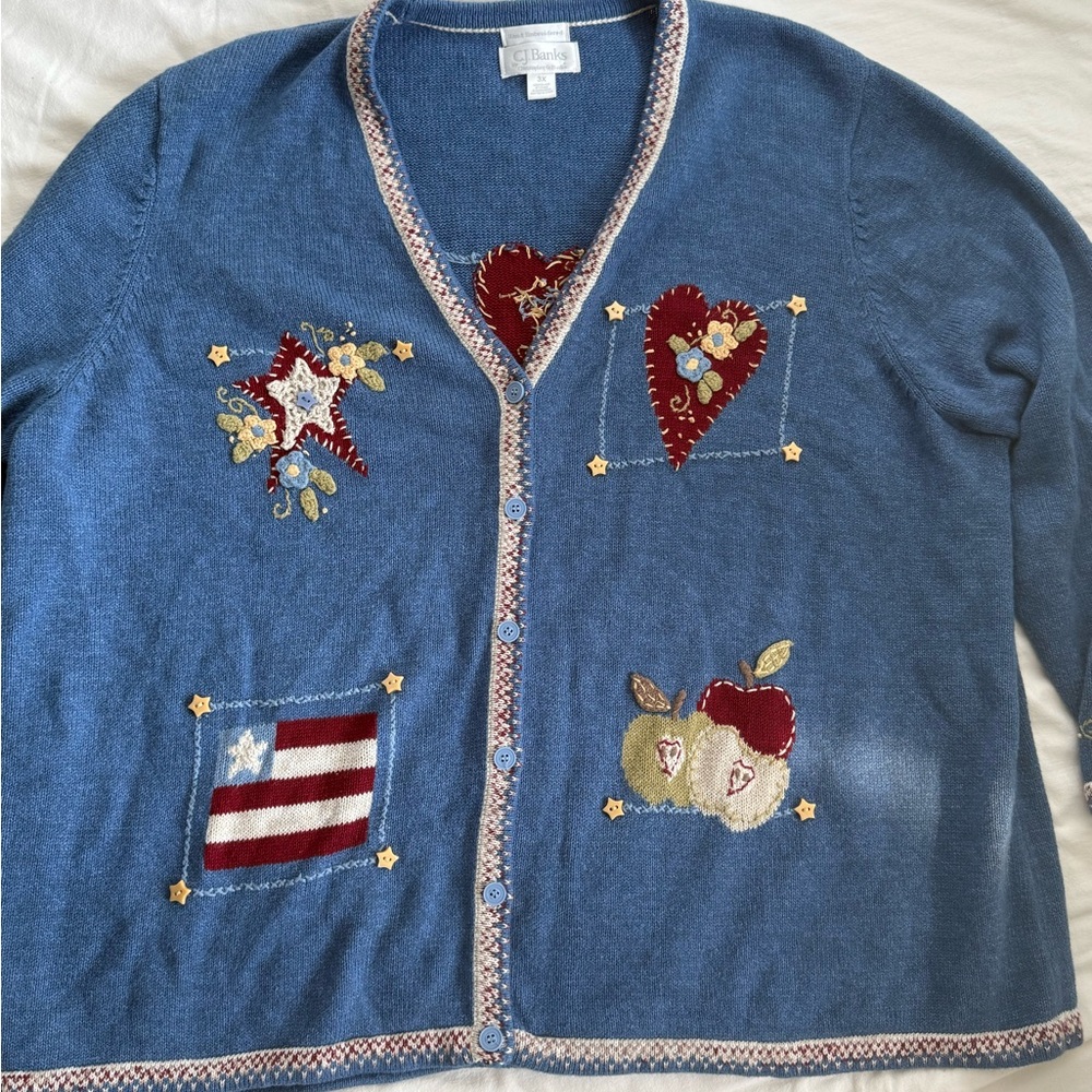 Vintage hand knit patch cardigan